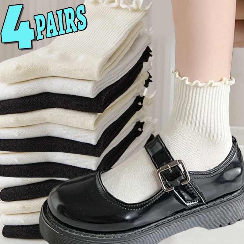 

Cotton Ruffles Ankle Socks Women Autumn Black White Middle Tube Breathable Japanese Sock Lolita Cute Kawaii Korean Stockings