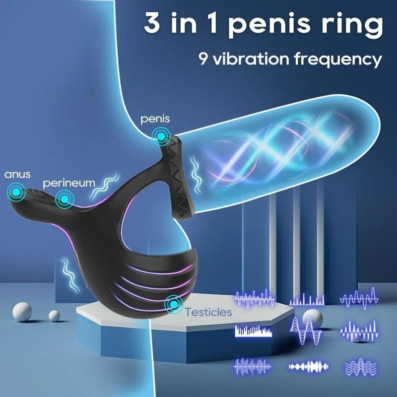 APP Penis Vibrator for Men Cock Ring Ejaculation Delay Testicles Perineum Stimulator Sex Toy for Couples Game Couples Cockring