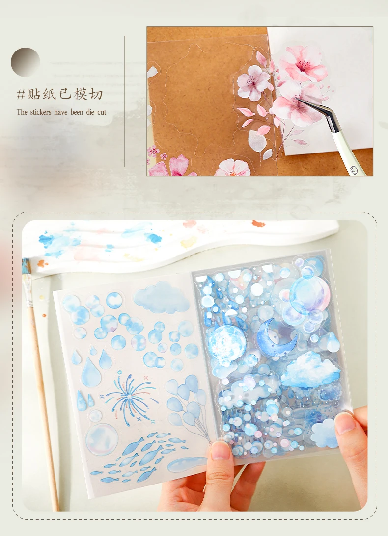 Journal GO 20 Stück Nebeliger Aquarell-Blumensticker Weiche Kunstvolle Dekorative Aufkleber für Journaling, Scrapbooking und Karten-DIY – Detail 5