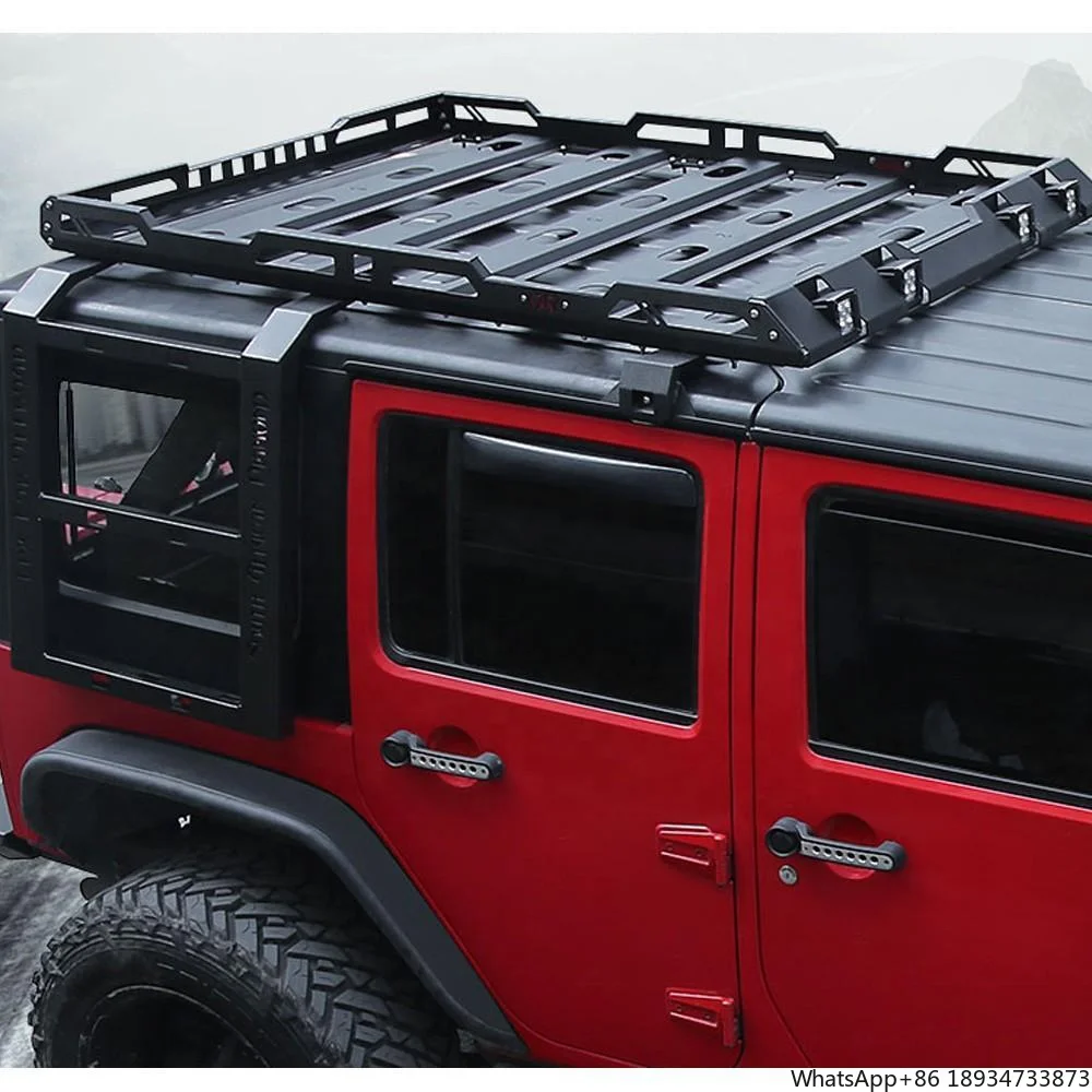 4X4 Car Roof Rack with  LED Light Ladder Luggage Rack Mount Kit Cargo Basket for Wrangler JK JKU JL Gladiator