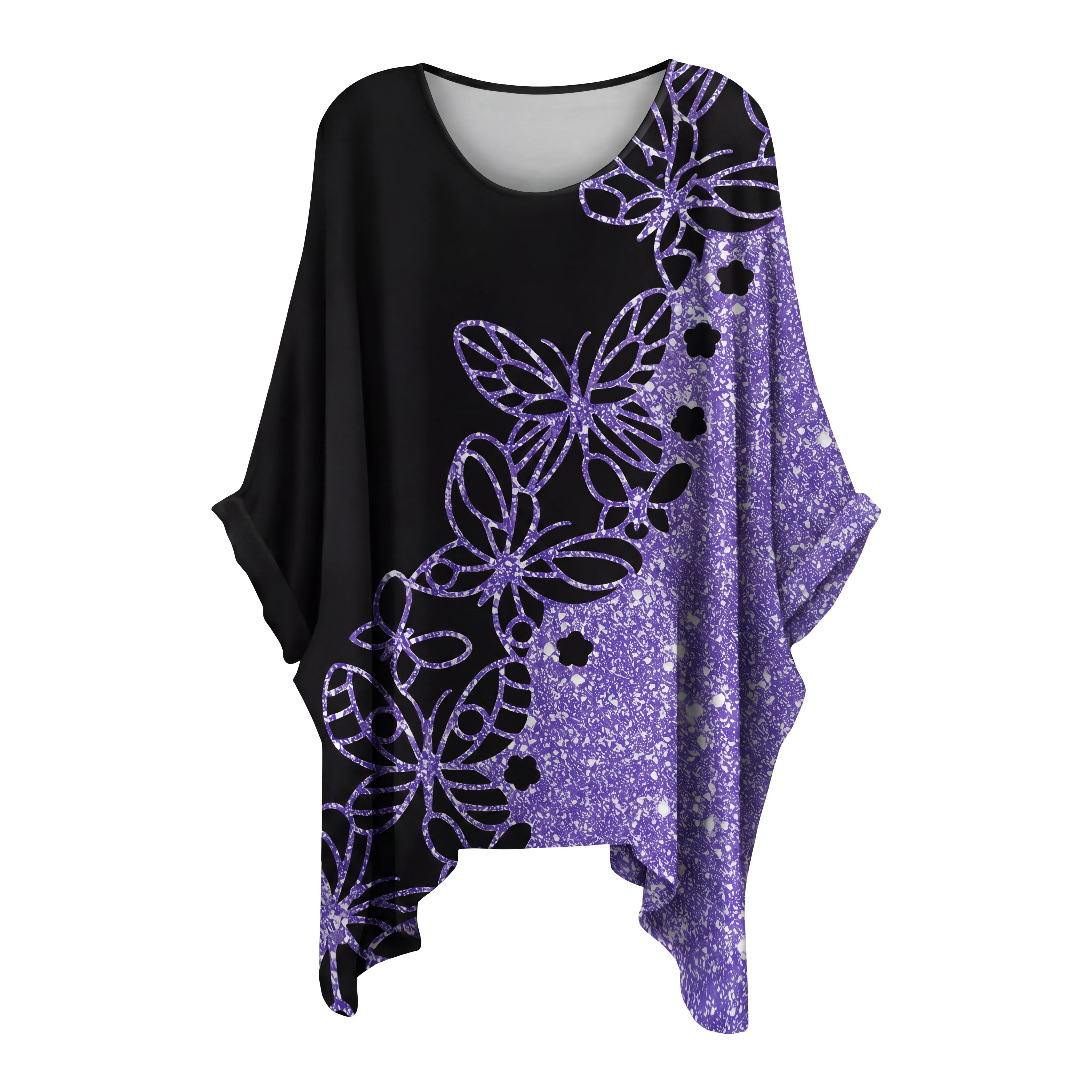 Gadinus Plus Size Damen-Bluse mit abstraktem Aufdruck, lockere Passform, langärmlig, asymmetrischer Saum, Übergröße, lässiges bedrucktes Tunika-Oberteil – Detail 9