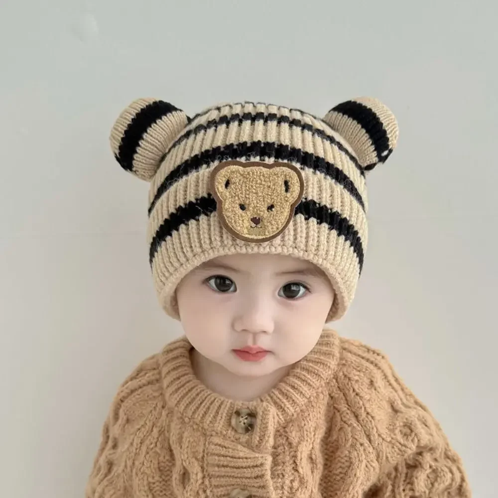 Japanese Cartoon Bear Knitted Hat Wool Thermal Hat Baby Beanie Cap Skullies Solid Color Kids Crochet Hats Toddler