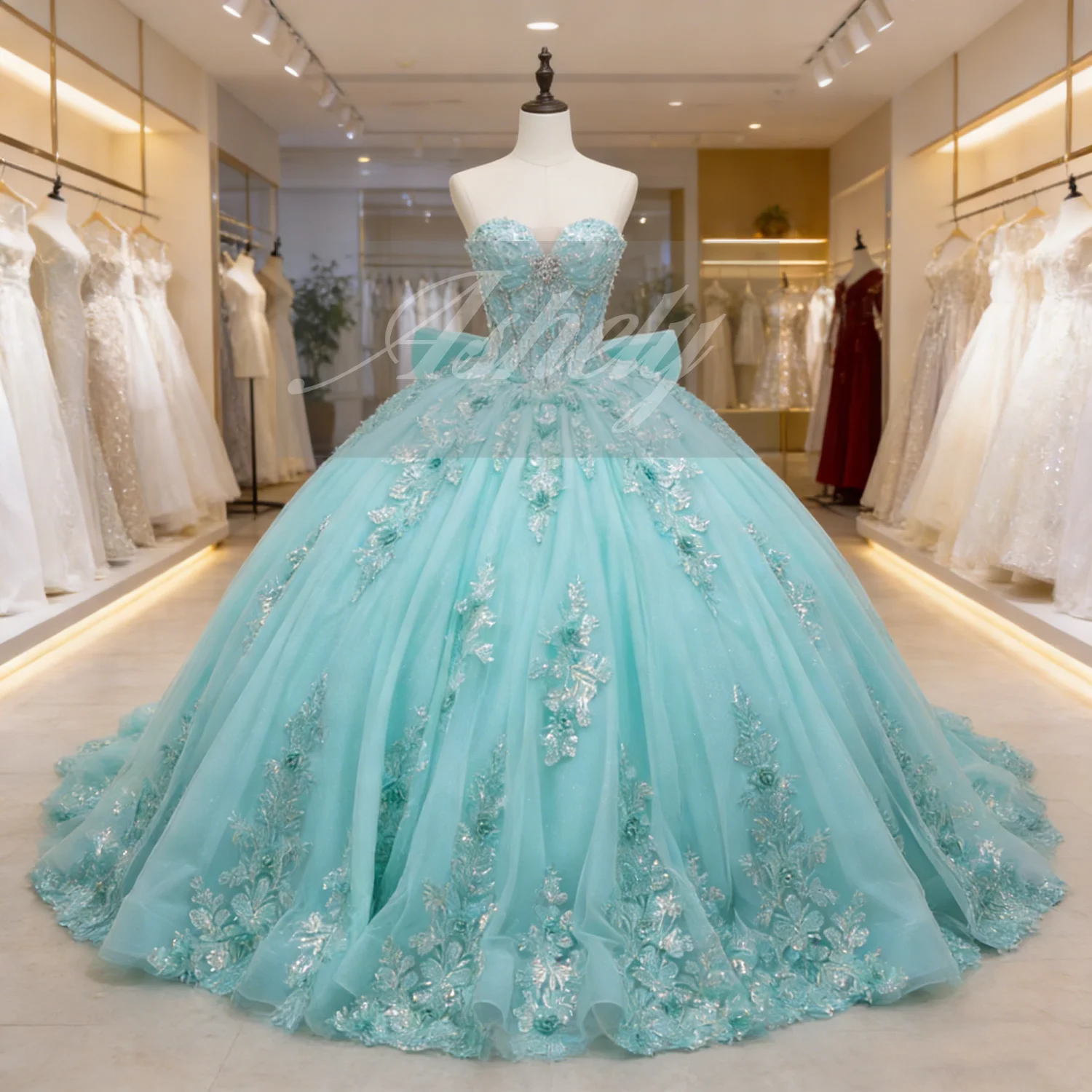 

Роскошные бирюзовые платья для Quinceanera для девочек 15-16 лет, бальное платье с цветочными аппликациями для выпускного, дня рождения, конкурса красоты, на заказ