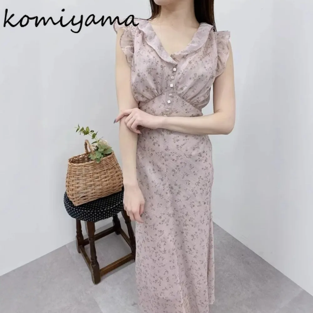 

Ruffles V-neck 2025 Vestidos Bandage Tunic Dress Japan Style Print Dresses Woman Summer Robe Exquisit Button Ropa De Mujer