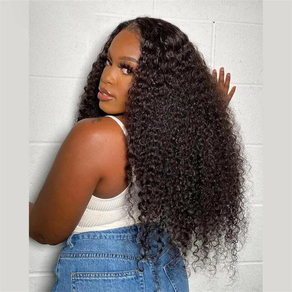 Perruque Lace Front Wig sans colle noire crépue bouclée pour femme, cheveux de bébé doux, longue ligne de cheveux naturelle, préplumée, densité 180%, 26 po, 03/3