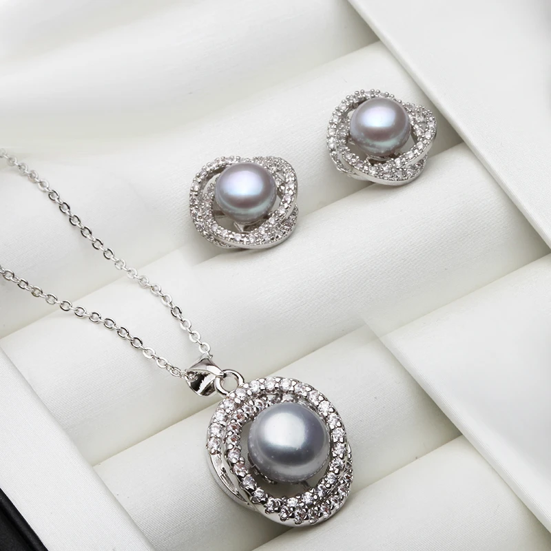 Original weißes Naturperlen-Halsketten- und Ohrring-Set für Damen, echtes 925er Sterlingsilber, Perlenohrring-Set, Geschenk für Frau, Mutter, Jahrestag – Detail 5