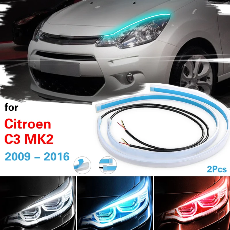 

2pcs LED DRL Car Daytime Running Light Flexible Waterproof Strip Auto Headlights Turn Signal Lights 12V For Citroen C3 2009-2016