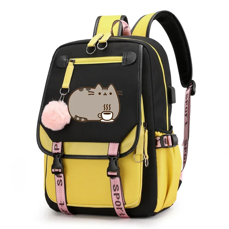 Cat Drink Coffee Backpack Canvas Bag Travel Rucksack High Quality cartoon cat Backpack Teenager Girls Schoolbag Laptop Bagpack