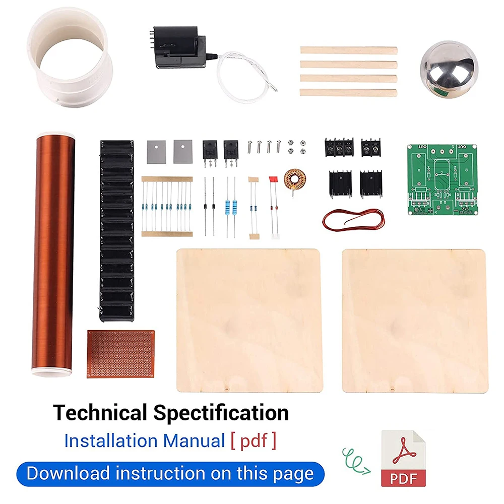 Kit elettronico fai-da-te Trasmissione wireless DC 12 ~ 36V Suite di formazione per saldatura Bobina Tesla Generatore al plasma Spark Gap Mini Ball