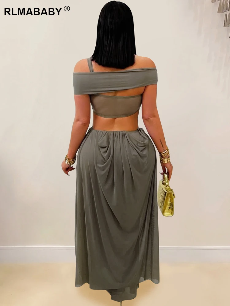 فستان ماكسي مثير بقماش شفاف بدون حمالات من RLMABABY للنساء بدون ظهر مع ثنيات مكشكشة للحفلات والنوادي فستان طويل ضيق #4