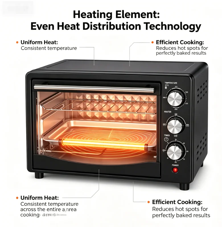 24L Black Electric Oven with 1400W Dual Heating Tubes 60-Min Timer Motorized Rotisserie CKD Packing for Home Baking Roasting