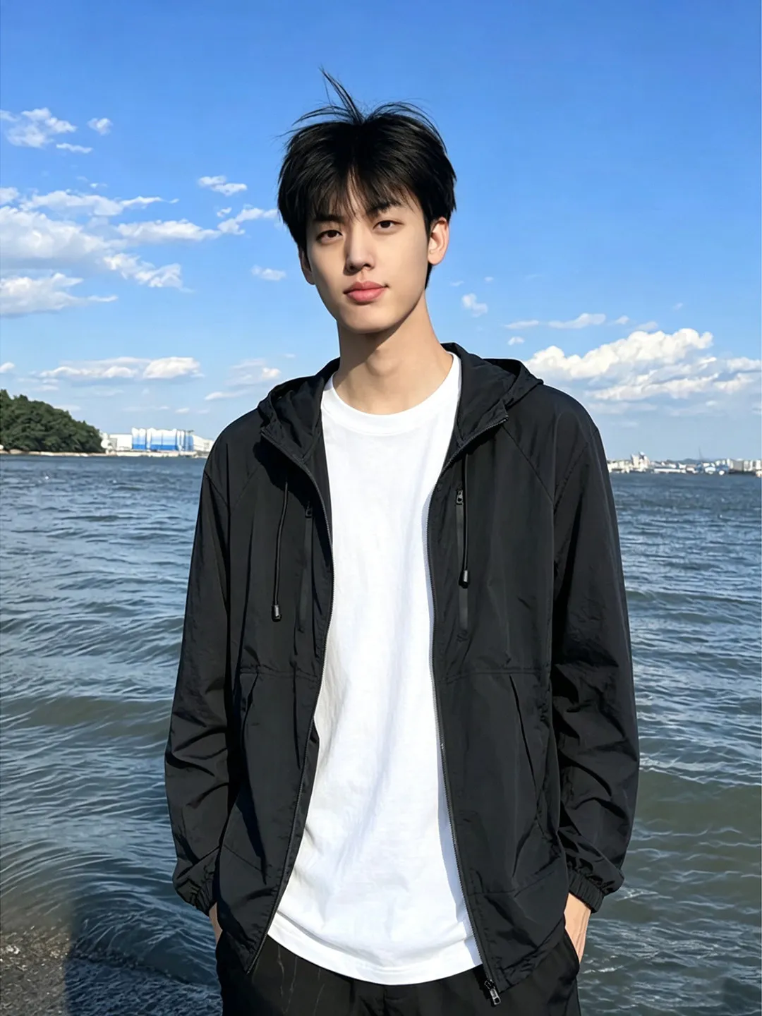 Black Ice Silk Men's Lightweight Quick Dry Sun Protection Jacket Fashionable American Style Outdoor Sports Hat Design