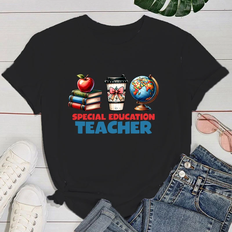 Teachers' Day T shirt Special Education Teacher Printed T-Shirts For Women Summer Tee Shirt Femme Casual Short Sleeve Round Neck