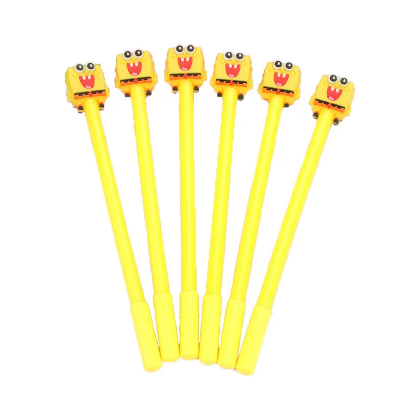 10Pcs/Set SpongeBob Cute Gel Pen Creative Kawaii Quick Drying Cap Neutral Pen Journal Supply Stationery 0.5mm Black Gel Ink Pen