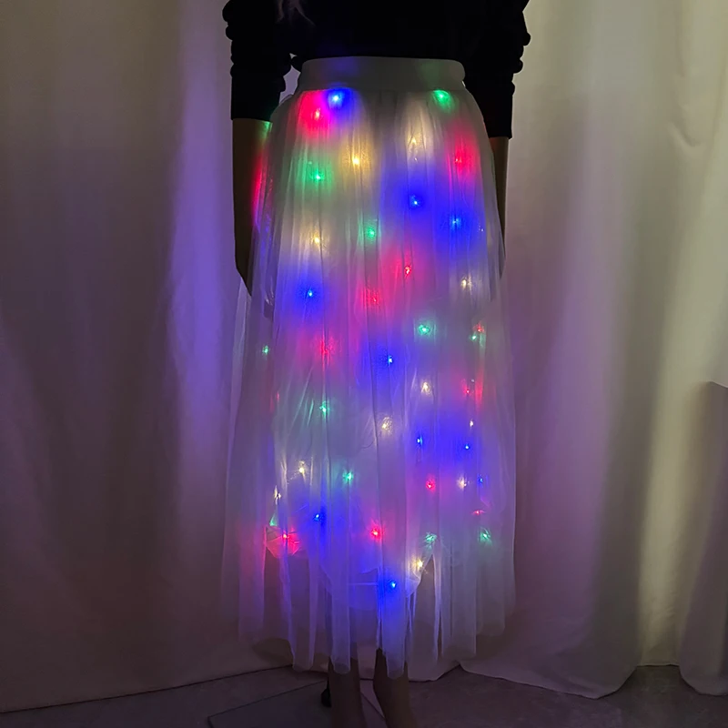 Falda luminosa blanca, falda de baile iluminada, falda de baile tutú de ballet, traje de baile ligero electrónico para accesorios de actuación en escenario