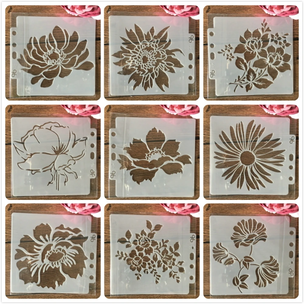 9Pcs/Set 14*13cm Flowers DIY Layering Stencils Wall Painting Scrapbook Coloring Embossing Album Decorative Card Template