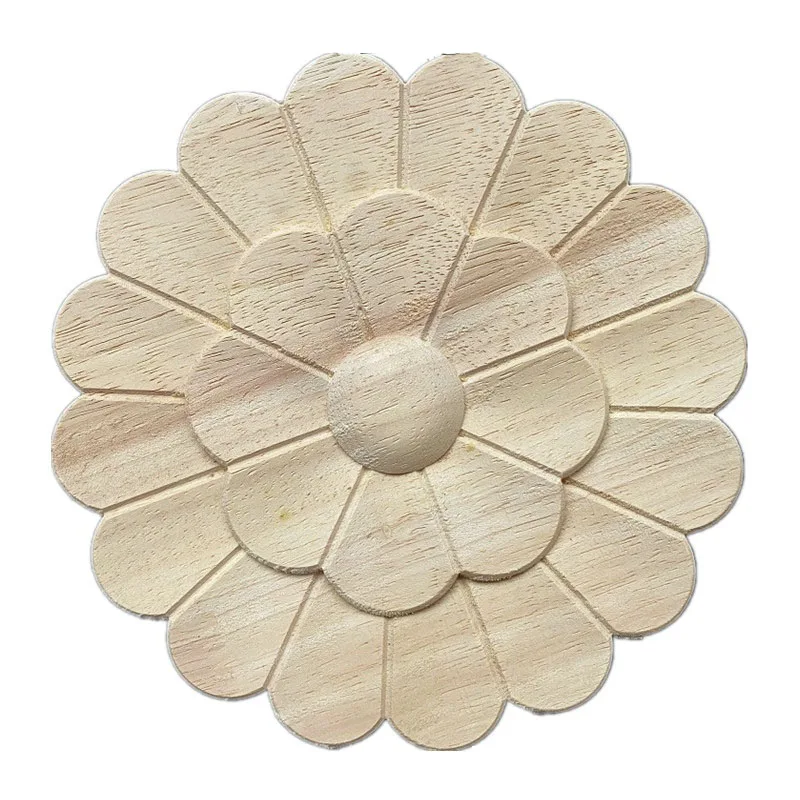 1PC 20cm 25cm Round Wood Applique Flower Jewelry Cabinet Decoration Home Decor Furnishing European Style Carved Wooden Tablets