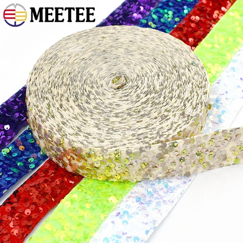 

2/5Yards 38mm Sequin Lace Trim Wedding Dress Decor Ribbon Bands Latin Dance Clothes Trimmings Webbing Straps Sewing Accessories