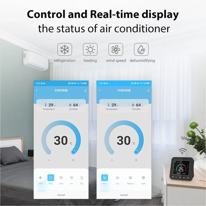 Tuya Smart Life New WiFi Thermostat DC5V Air Conditioner IR Remote Control Timer Temperature Humidity Sensor LCD Touch Screen