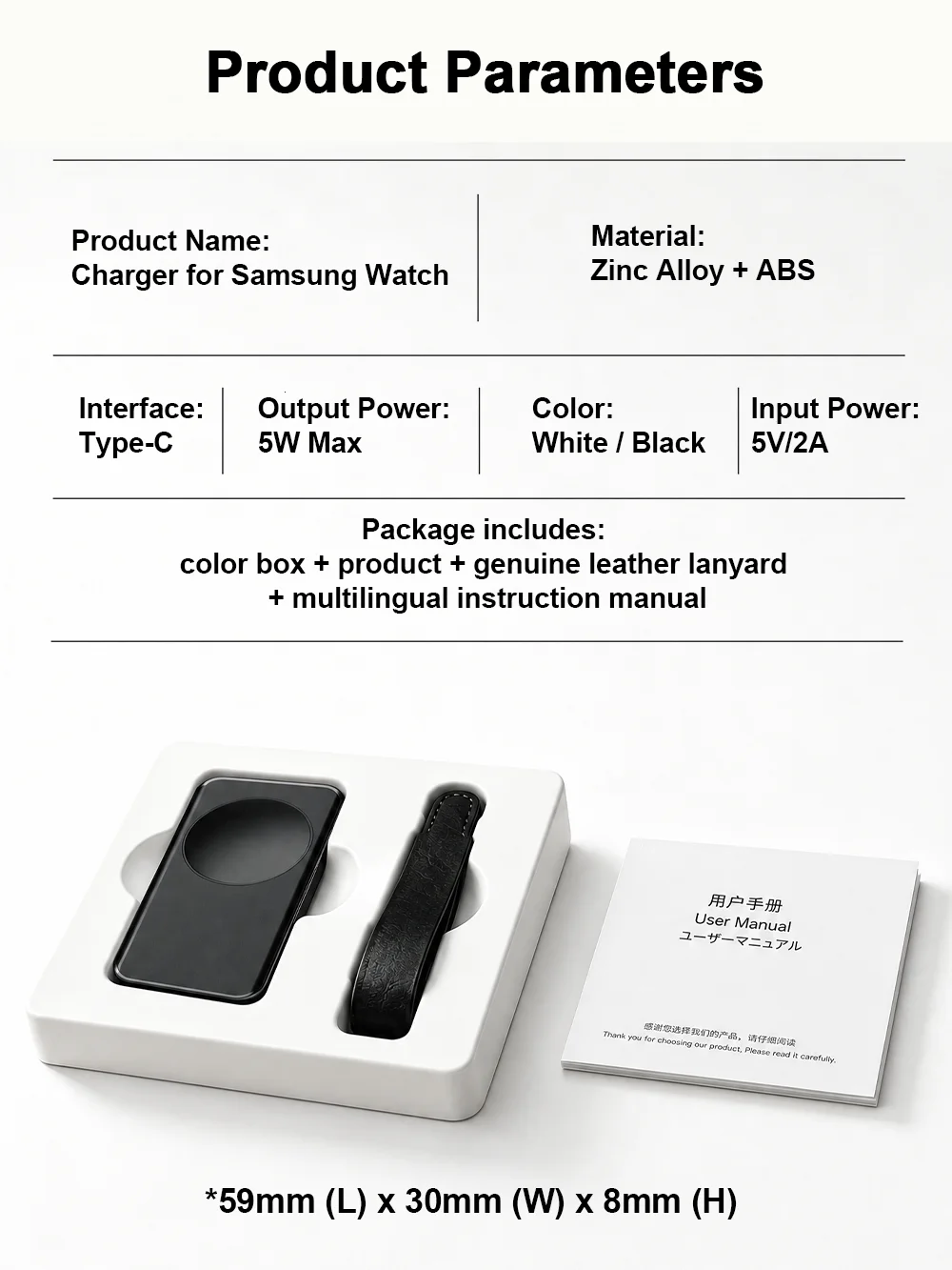 Für Samsung Galaxy Watch 9/8/7/6 Classic 5 Pro 4/3 Active 2 1 Ladegerät USB-C Schnelllade-Dock Typ-C Kabelloses Magnetisches Ladegerät – Detail 11