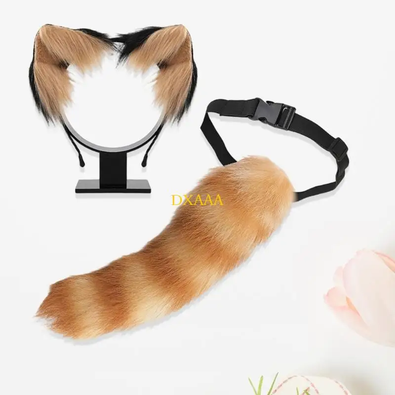 DXAA Halloween Cosplay Accessoires Animal Tail Kostüm und pelziges Ohrstirnband -Set
