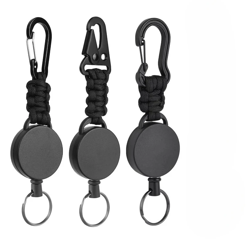 Black High-elastic Heavy-duty Retractable Key Chain Umbrella Rope Woven Buckle Carabiner Buckle Easy To Pull Badge Clip