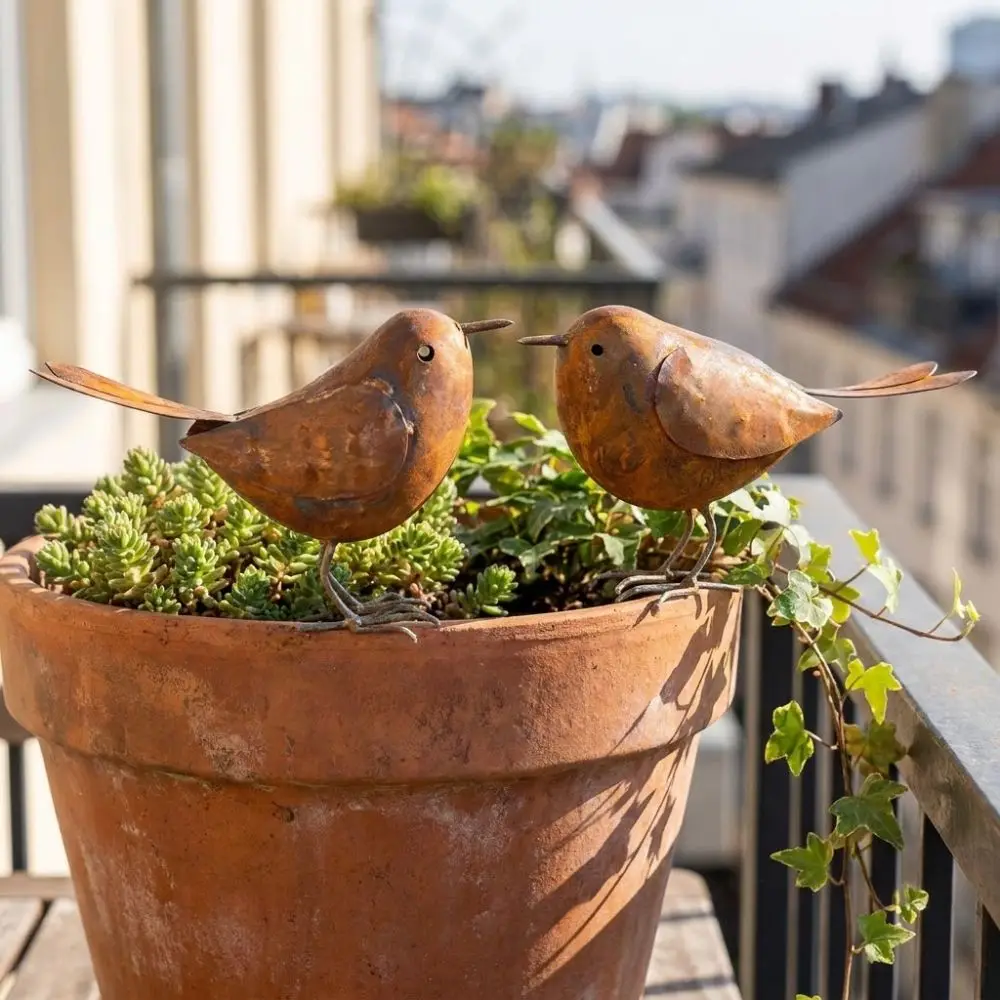 

Unique Funny Metal Bird Sculptures Rusty Simulation Animal Iron Art Bird Ornaments Craft Rustic Retro Bird Statue Balcony Decor