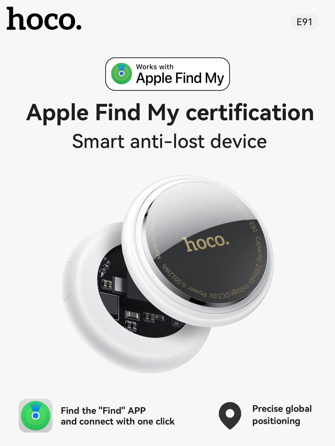 HOCO 4-teiliger Anti-Verlust-Tracker für Apple Airtag Ersatz IOS Find My Bluetooth GPS-Tracker für Gepäck und Schlüssel mit Hülle – Detail 1