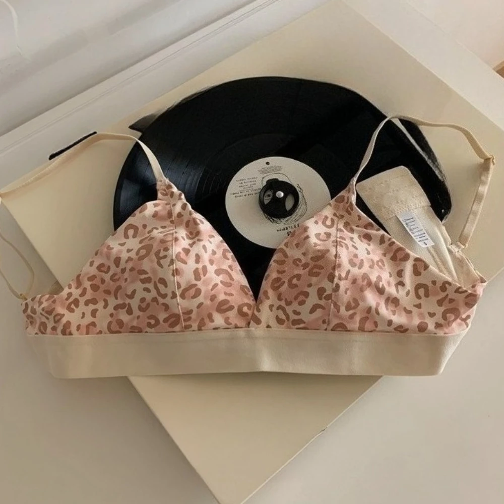 Contrasting Leopard Print Triangle Cup Bralette Small Chest Not Empty Cup Thin Version Ventilate Bra Pure Desire Spicy Girl