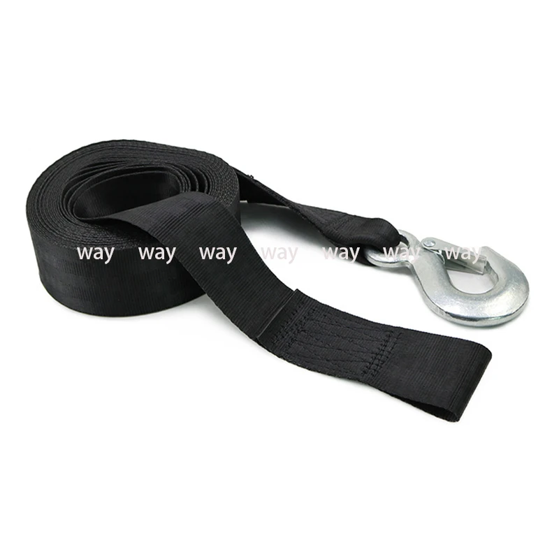 

Black Polyester Towing Rope Webbing Trailer Winch Strap Boats Car Vehicles Replacement Parts Heavy Duty With Safety Snap Hook