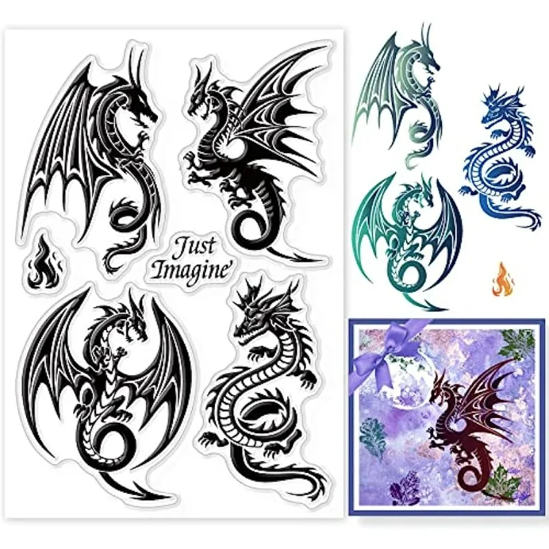 Dragon Silicone Clear Stamp Oriental Style Transparent Silicone Stamp Tree Dragon Rubber Stamp for Scrapbook Card Making