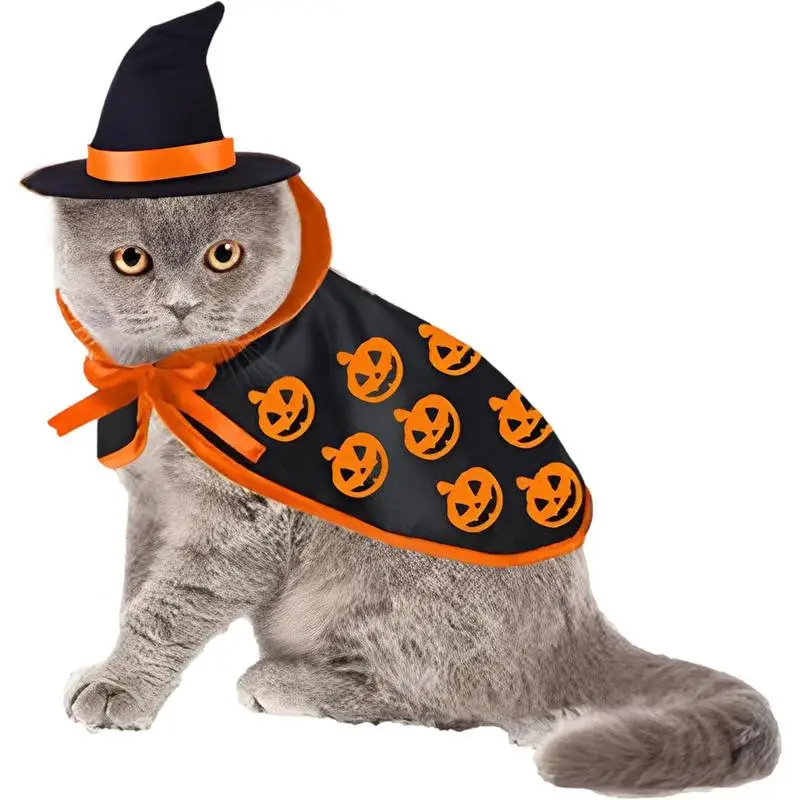 Costumes for Cats Pet Dog Clothes Cloak Shape Bat Pattern Add Halloween Atmosphere Pumpkin Pattern for Pet Cat Cosplay Clothes