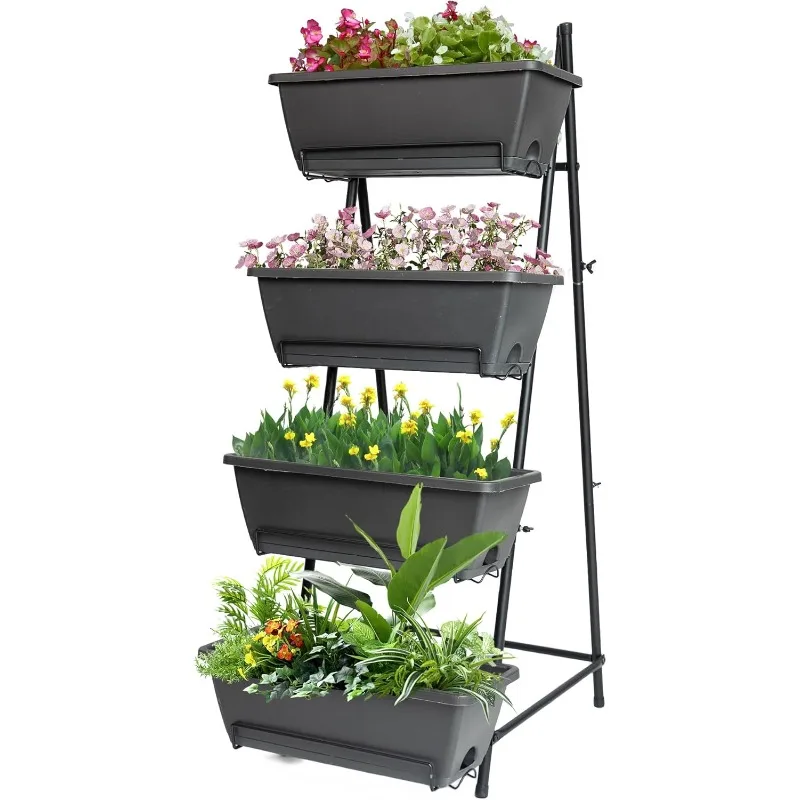 4 Tier Raised Garden Bed, 45 Inch High Vertical Raised Garden Planter, Vertical Garden Bed Planter Box with Drainage Holes