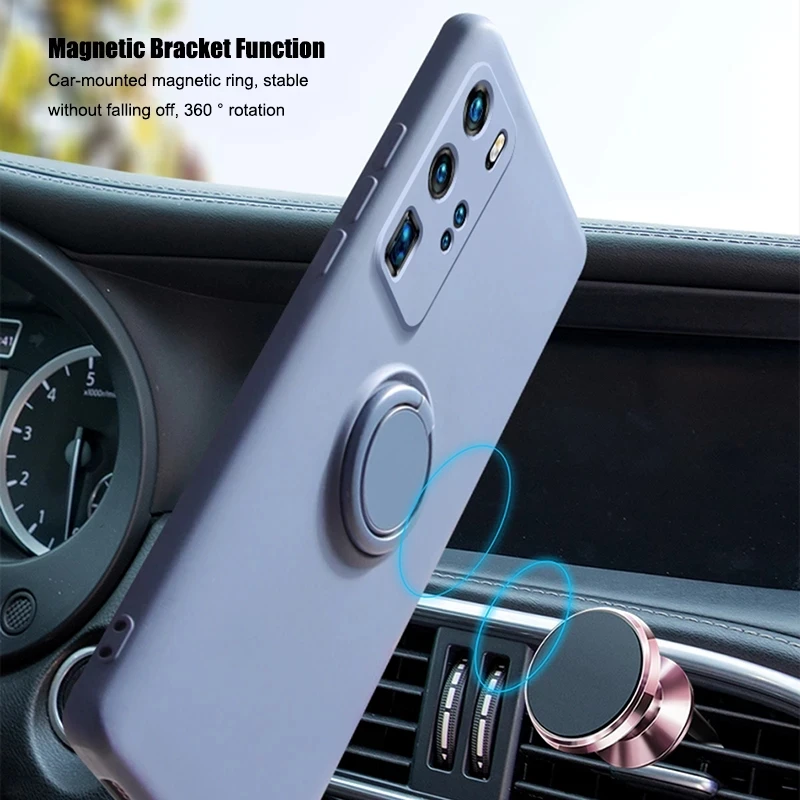 Ring Holder Silicone Case For  Huawei P50 P40  P30 P20 Lite Mate 40 30 50 70 Honor 20 Pro Strap Soft Liquid Cover