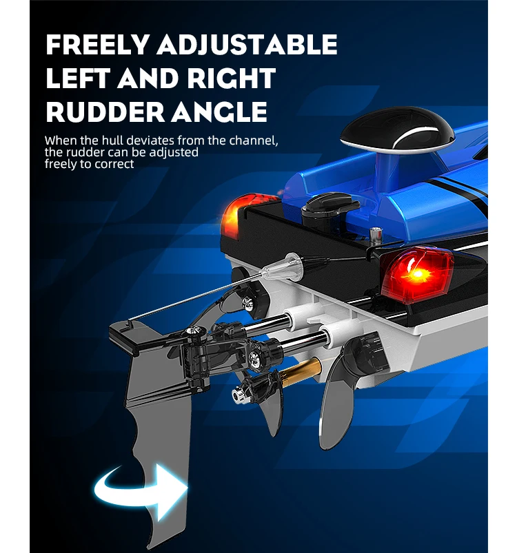 Senprity Barco RC Rápido 15 KM/H, 2.4GHz Barcos Teledirigidos Lancha Radio Control con 2 Horas de Autonomía, Auto-enderezable, Luces LED, Impermeable para Piscina y Lago 26cm