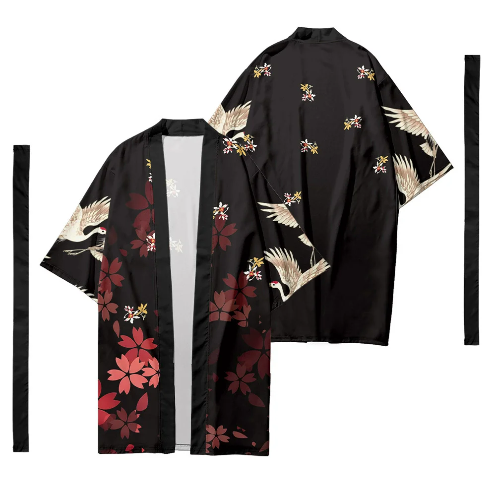 

Crane Traditional Japanese Men's Kimono Harajuku Style Cosplay Samurai Haori Outdoor Casualu Unisex Classic Cardigan