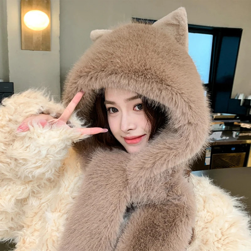 Women Fuffy Fur Hairband Hat Lovely Bowknot Bucket Hat Faux Fur Russian Bomber Hat Thick Winter Warm Beanies Headscarf Cap