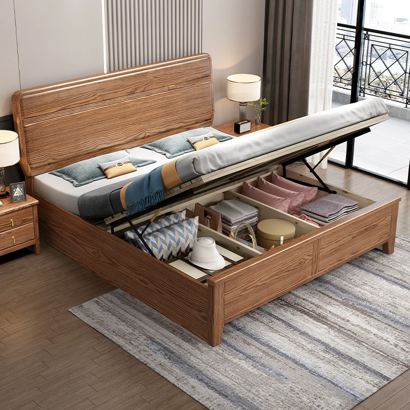 Children Beauty Wood Beds King Size Storage Cheap Nordic Adults Beds Luxury Space Saving Modern Camas Furnitures For Bedroom