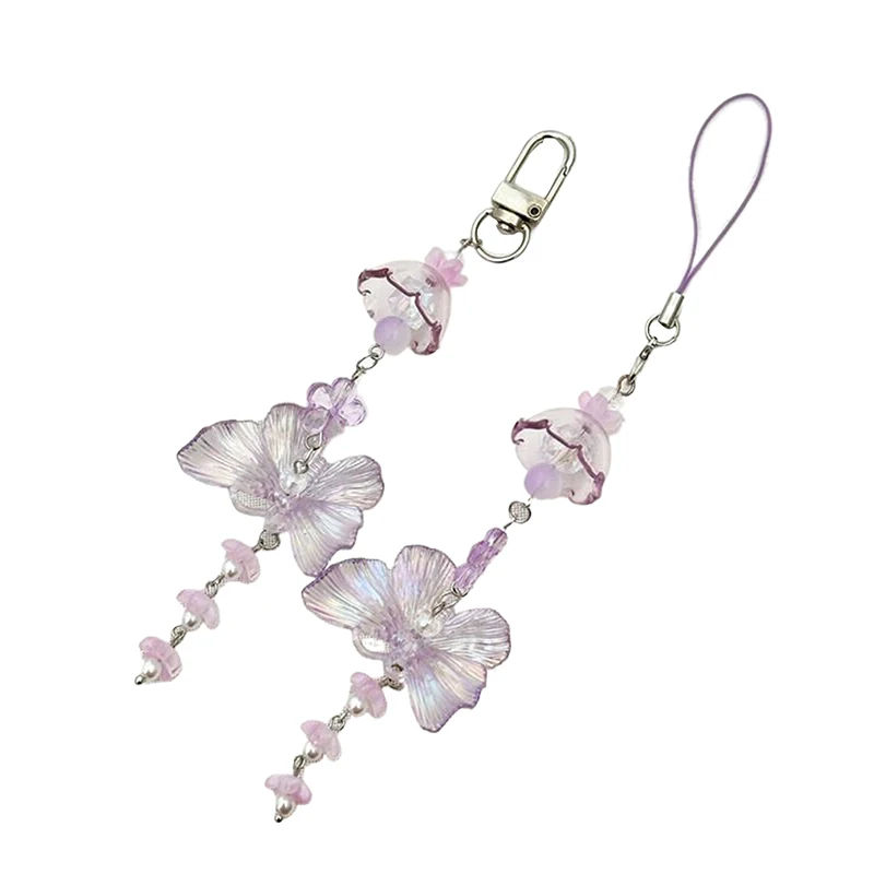 13cm Sweet Purple Butterfly Wind Chimes Keychain Pendant Phone Chain Strap Lanyard Girly Bag Hanging Ornaments Accessories Gift