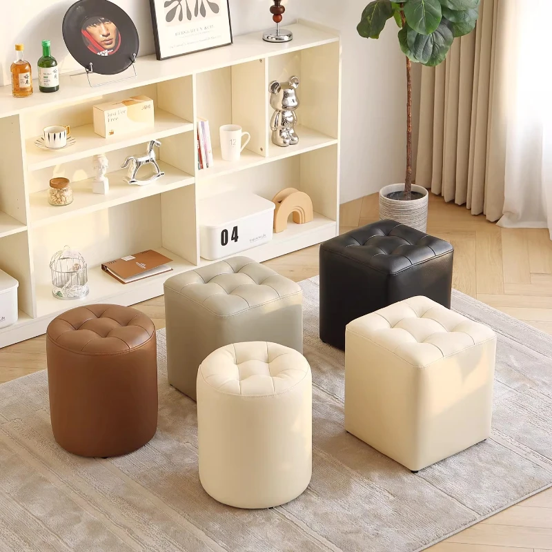 Luxury Multifunctional Leather Ottoman Modern Living Room Footstool Home Entryway Bench Versatile Shoe Changing Accent Stool