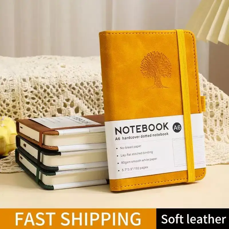 Caderno A6 portátil com capa dura de couro sintético, 192 páginas – adequado para reuniões de trabalho, coleta de notas de estudante, diário diário