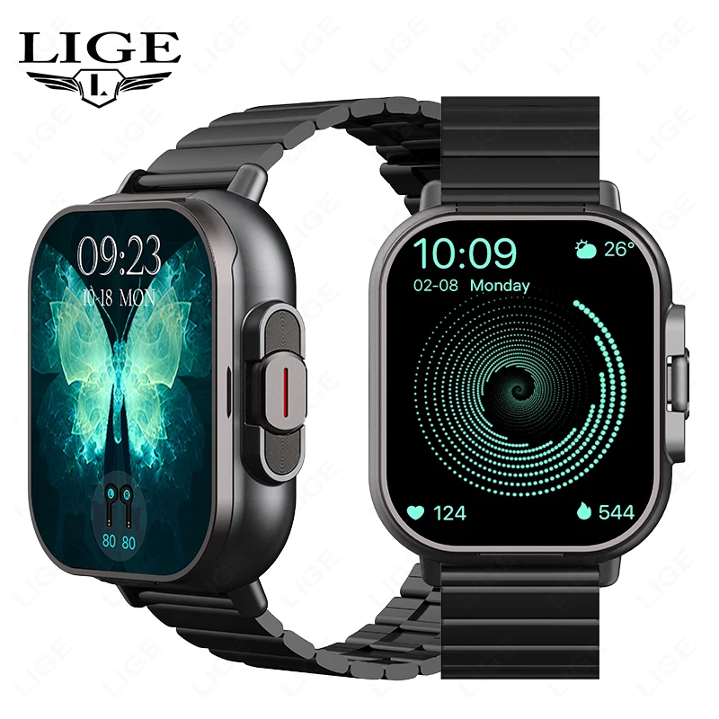 

LIGE Смарт-часы для мужчин D8 TWS 2-в-1 гарнитура Bluetooth вызов сердечного ритма мониторинг здоровья наушники воспроизведение музыки фитнес умные часы