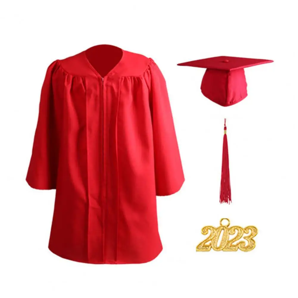 1 Set abito da laurea cerniera allentata con cappello nappa Kid Academic Dress studente scuola materna laurea