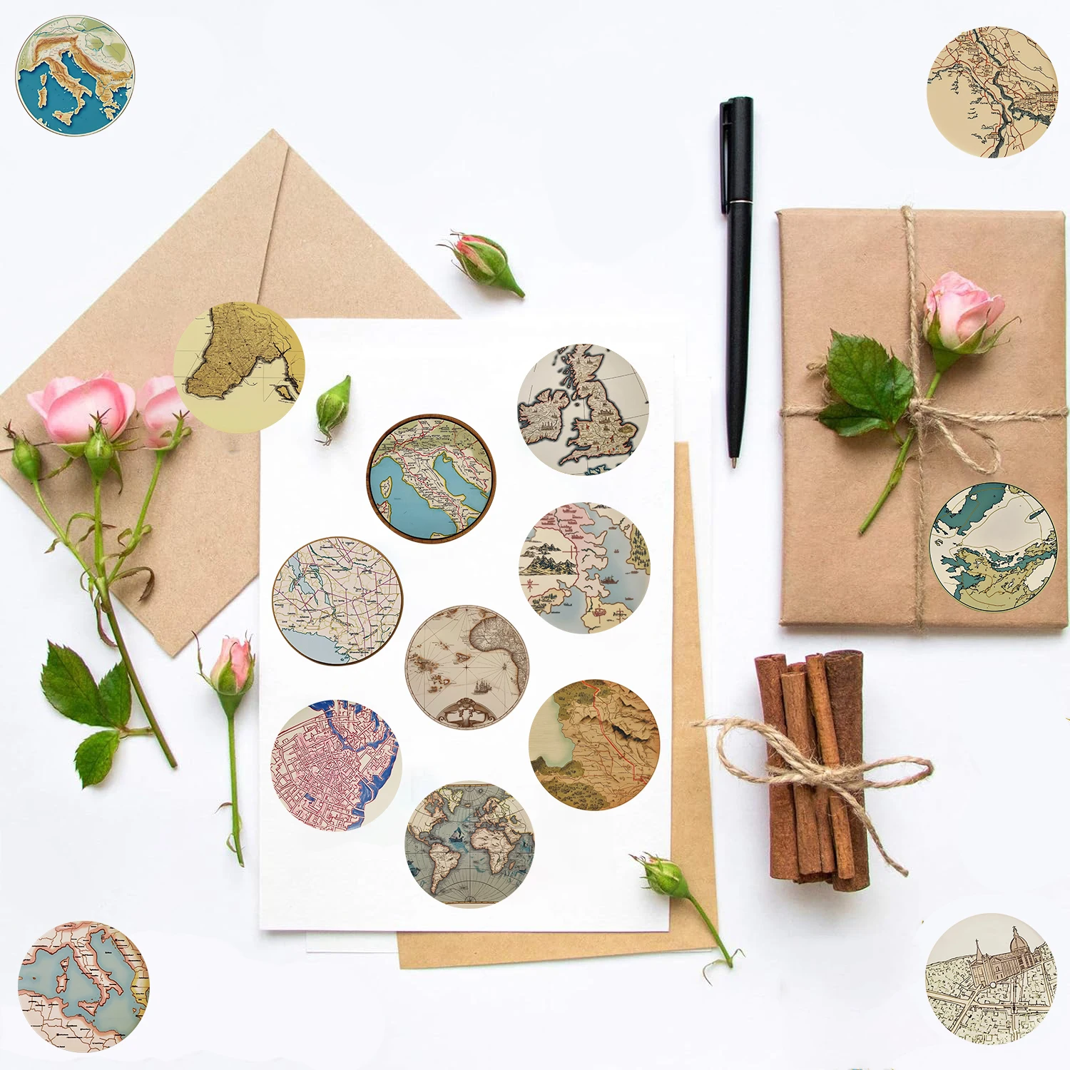 50PCS Vintage Map Print Sticker Nostalgia Decals Laptop Decoration Salon Aesthetic Luggage Suitcases Classic Graffiti Sticker