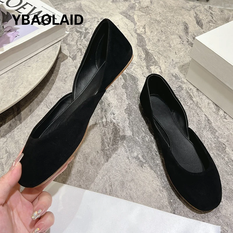 

Simple Style Women Single Shoes Round Toe Shallow Flat Heel Mules Shoes Females Suede Leather Solid Cozy Women Casual Work Shoes