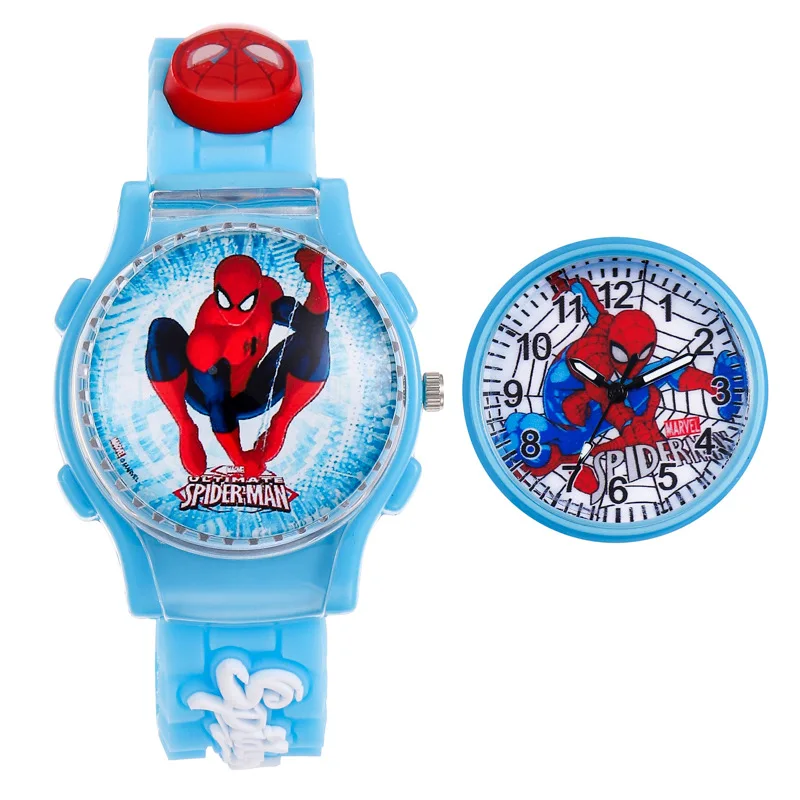 Marvel Flip Rotatable Watch Avengers Spider-Man Cartoon Children\'s Watch Quartz Clock Boys Birthday Gift Silicone Watch