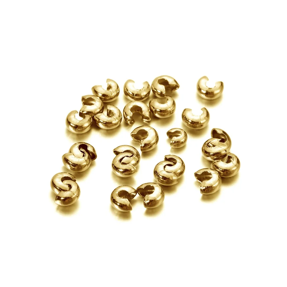 50pcs Gold Stainless Steel Half Crimp Bead Stopper Cover End Squeeze Spacer Cap For Earring Jewelry Making Accessories Supplies