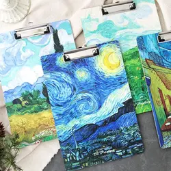 Van Gogh Oil Painting A4 File Folder Document Folder Writing Sheet Pad Writing Clipboard With Low Profile Gold Clip