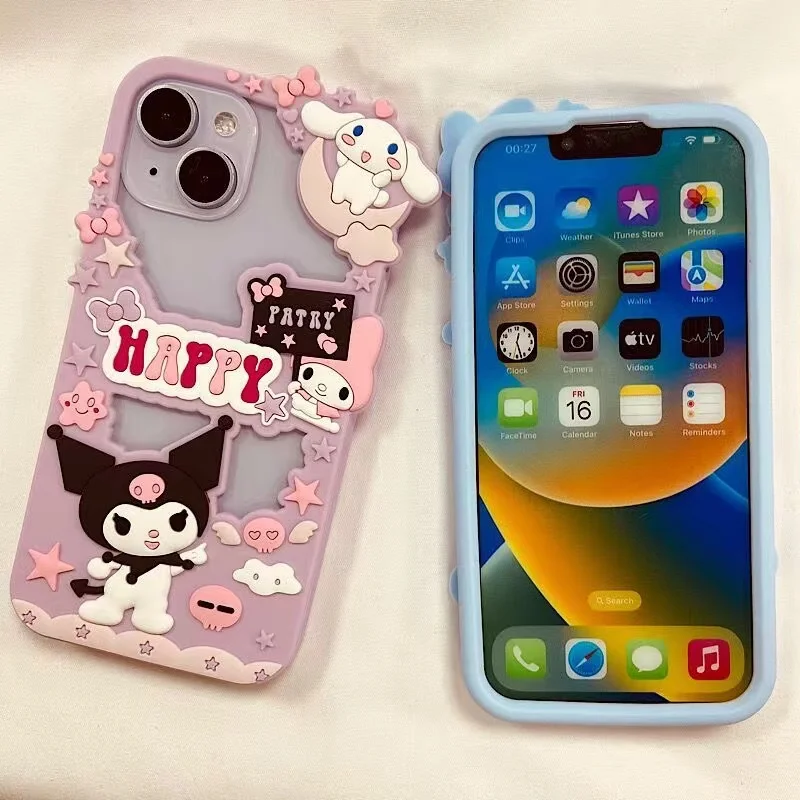 Anime Sanrio Phone Case for IPhone 14 13 12 11 Pro Max XR X XS 7 8 Cartoon Anti-vibration Cover Soft Silicone Shell Hollow Funda