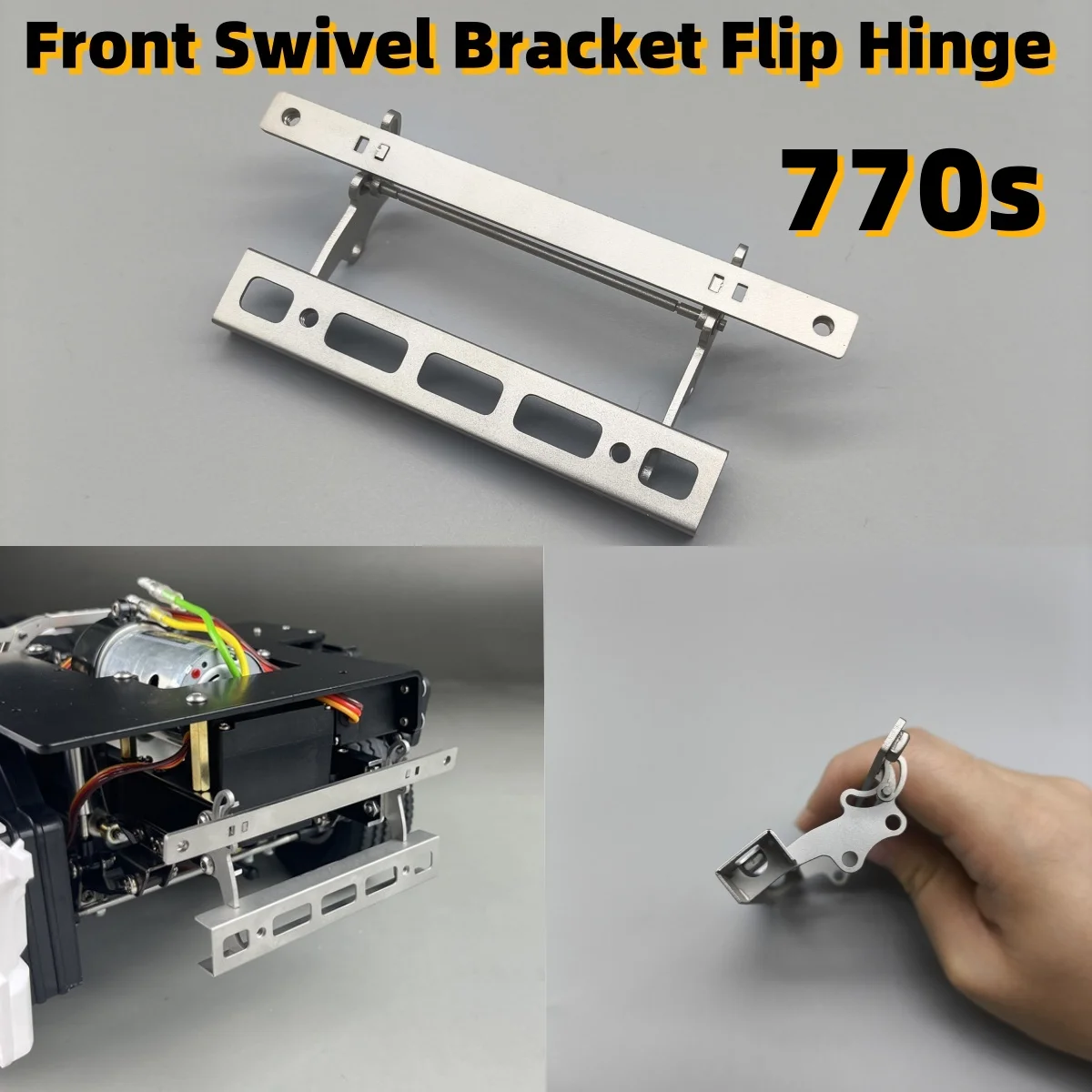 Soporte giratorio frontal plateado 770S, actualización de bisagra abatible para 1/14 Tamiya RC, Control remoto, juguete, remolque, Tractor, accesorios de coche DIY
